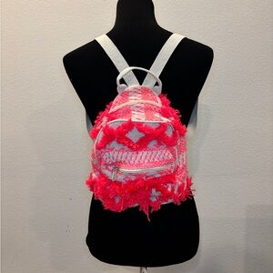 Pink Fringe Woven Mini Backpack